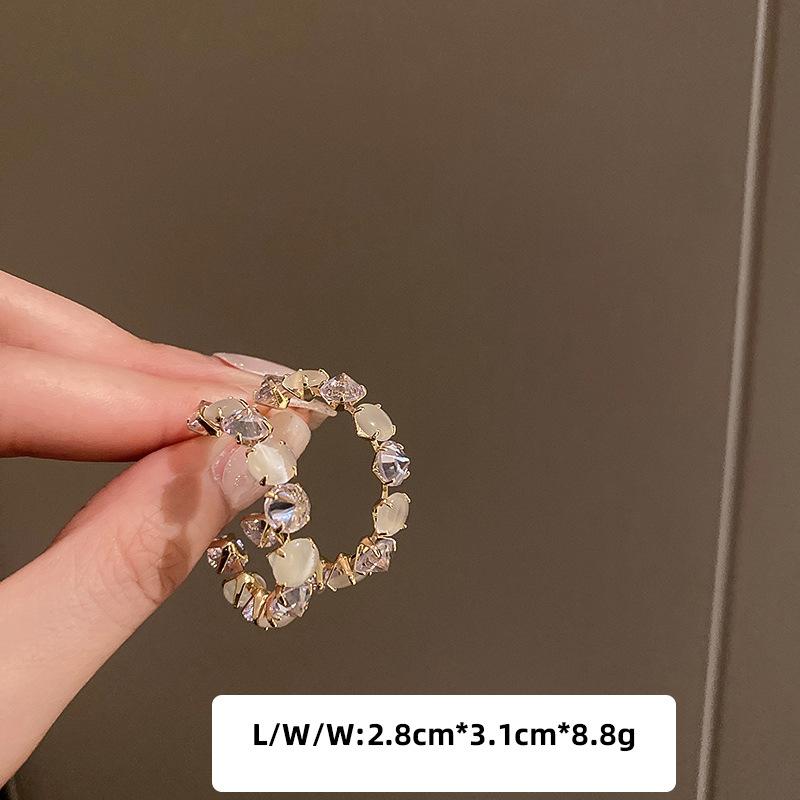 Silver needle real gold electroplated imitation opal diamond C-shaped earrings ins simple earrings