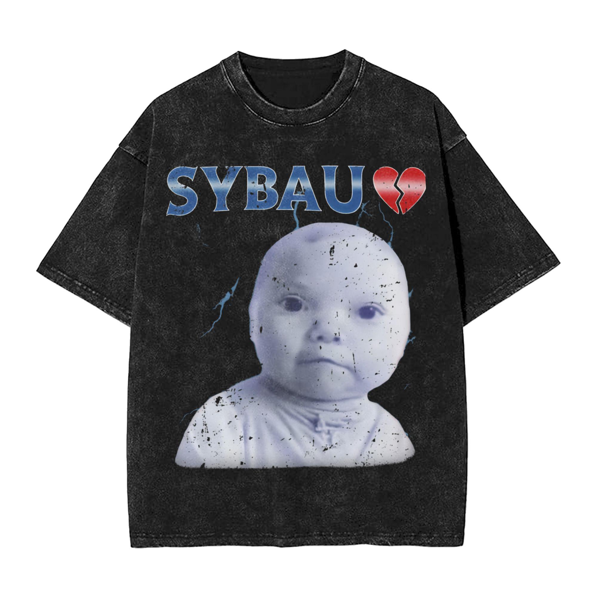 

AI niche baby Holding Laugh T Shirts Hip Hop Washed Short Sleeve Harajuku TShirt Novelty Unisex Women Streetwear Printed Tees 2XL