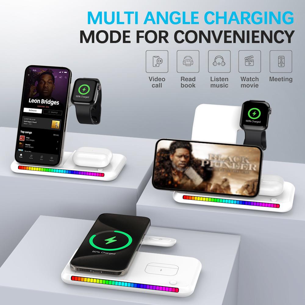 3In1 Foldable Sound Pickup Lamp Wireless Charger Stand For iPhone15 14 13 12Pro Max Plus iWatch AirPods3/2 Fast Charging Station