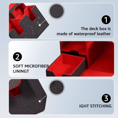 Powanfity Deck Case, Trading Card Case, Deck Box, Storage Box with Dice and Damage Counter Holder, Magnetic, Leather, Fits Approximately 200 Cards, Co