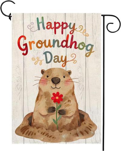 Happy Groundhog Day Garden Ag 12X18 Inch Vertical Double Sided Outside Spring