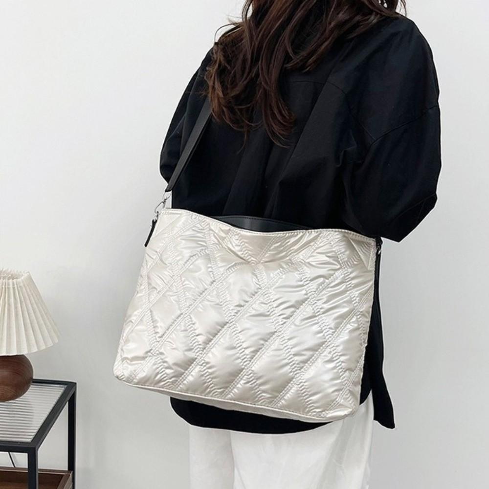 Soft Handle Puffer Rhombus Shoulder Bag Wear Resistant Quilted Patterned Tote Bag  Daily Use