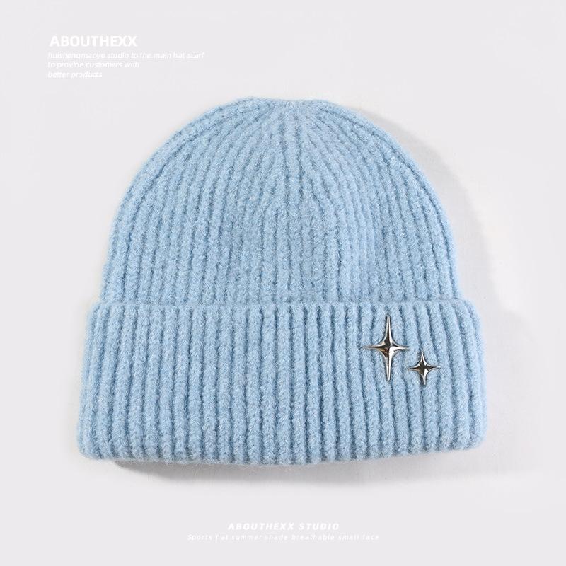 Autumn and Winter Wool Hat for Women Small and Small Stars Versatile Pullover Hat  Warm Knitted Hat  Face  Small Ear Protection  Cold Hat for Men