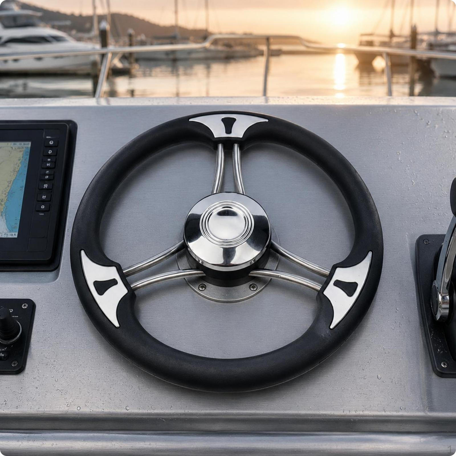 Stainless Steel Boat Wheel Cushioned Handle Polished Steering Custom Crafted