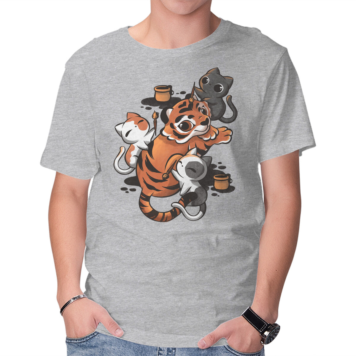 Unisex Crew Neck T-Shirt Tiger Tattoo Graphic Short Sleeve Casual Tee S