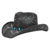 Women Cowboy Hat Unisex Hollow Out Summer Solid Color Curled Edge Strap Jazz Hat Decorative Vintage Braided Lafite Straw Hat