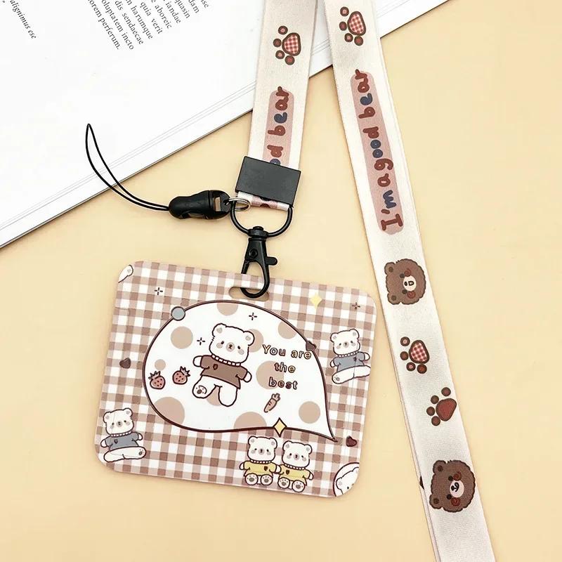 Horizontal Cute Cartoon Push Pull Card Covers Bus Card Sleeve Game Cards Case Credit Card Holder Lanyard Work Permit Holder