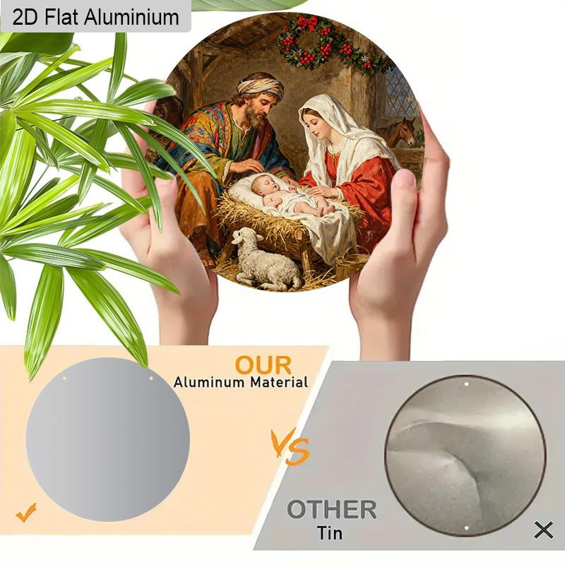 2D Flat Nativity Aluminium Christmas Sign - Navidad Figurine Ornaments with Holy Night - Aluminium Manger Sign - Ideal for Front Door, Wall, Porch