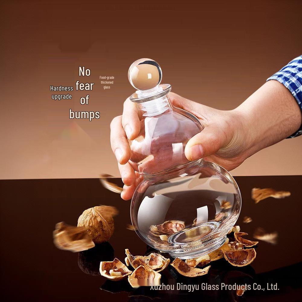 Gourd-Shaped Glass Wine Bottle for Liquor Storage – Sealed, Food-Grade, Empty, High-Grade.