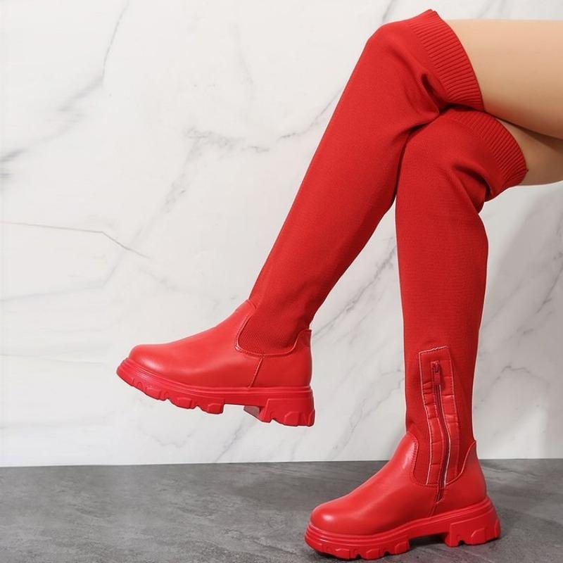 Women's Over The Knee Boots Winter Stretch Knitted Boots Women Fashion Platform Boot Splicing Ladies Sock Shoes Woman Long Boots