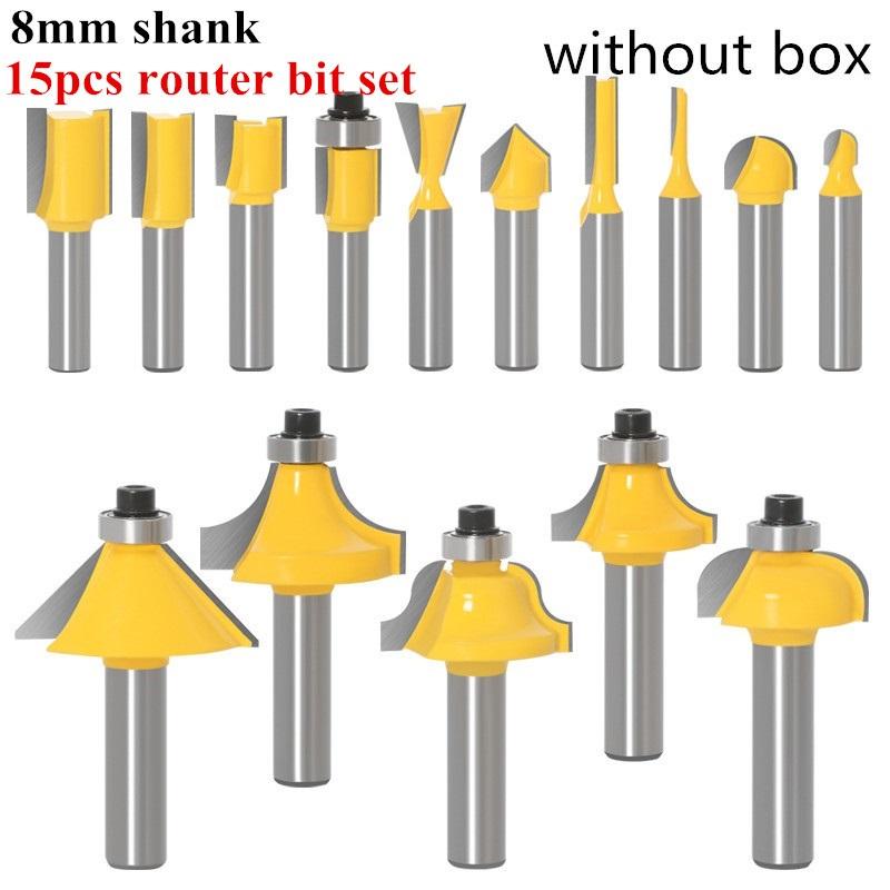 

15 шт., 8 мм, 6,35 мм, набор фрез с хвостовиком, прямая фреза для резки по дереву, карбид вольфрама, резка, деревообработка 8mm shank without box жёлтый