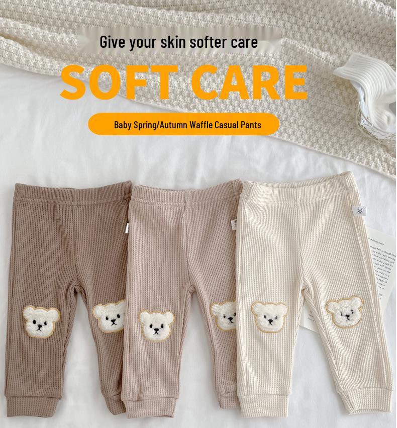 Waffelstrick-Bärenhose für Babys – Lässige koreanische Hose für Jungen & Mädchen