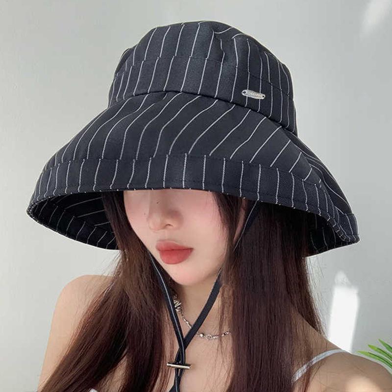 Hat Women's Spring and Summer Stripes Two-color Simple Sun Hat Advanced Sunshade Sunscreen Bucket Hat New
