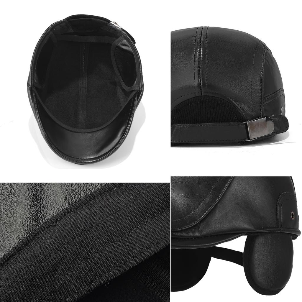 Winter Middle-Aged and Old Men's PU Forward Cap Velvet Ear Protection Cap Outdoor Warm Dad Cap