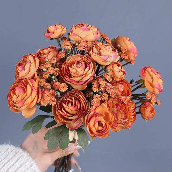 1 Bunch Artificial Camellia Flower Bouquet Realistic Fake Silk Flower