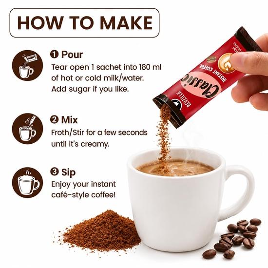 Bevzilla 60 Instant Coffee Powder Sachets (4 Flavours) – 120 Grams | Hazelnut, Classic, Vanilla & Butterscotch | 15 Pouches Each Flavour
