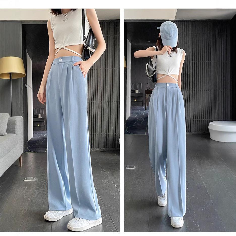 1116 Suit Wide-leg Pants Women's Spring and Summer Thin High-waisted Drape Black Thin Loose Straight Casual Pants