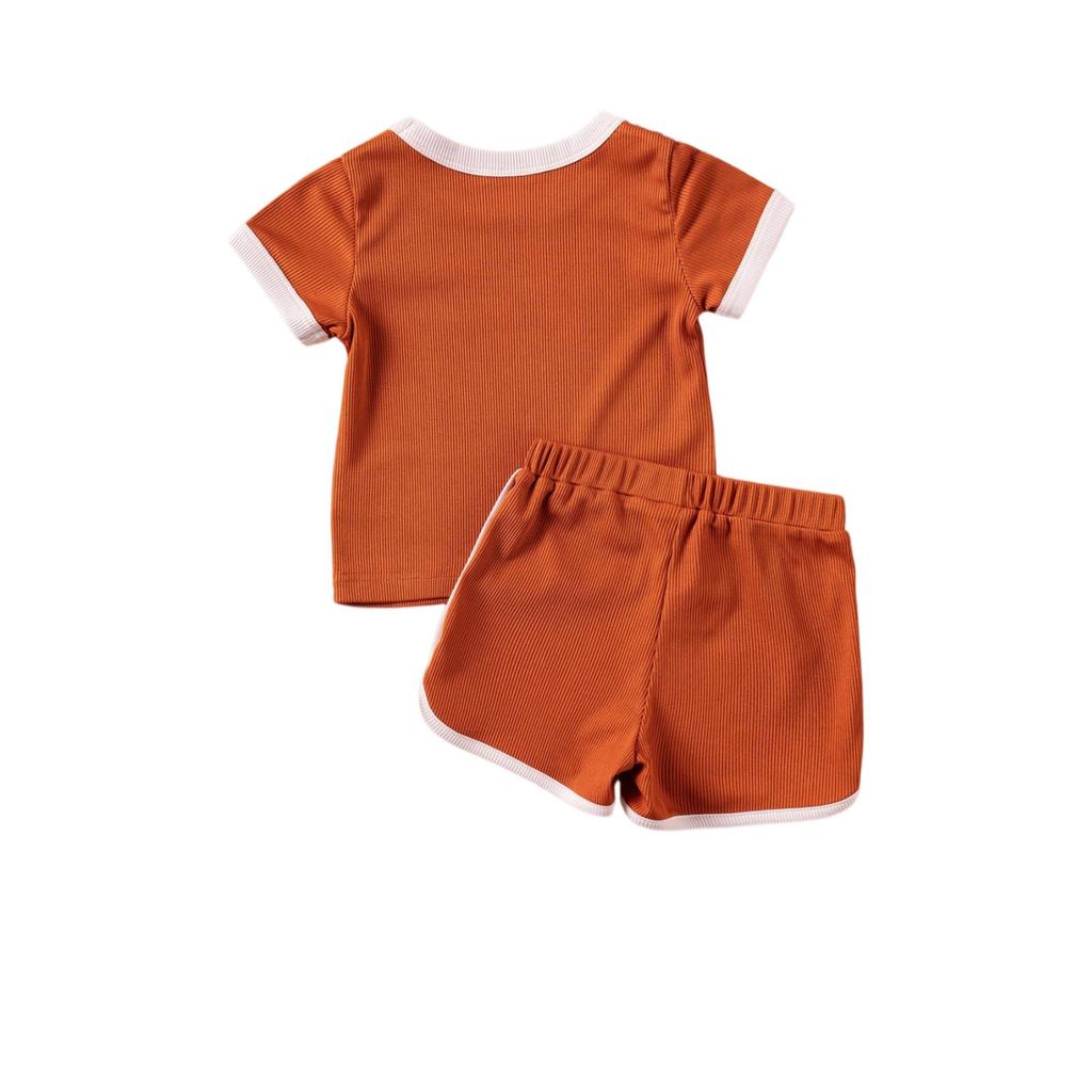 Jungen Colorblock Set - Geripptes Kurzarm- & Shorts-Outfit