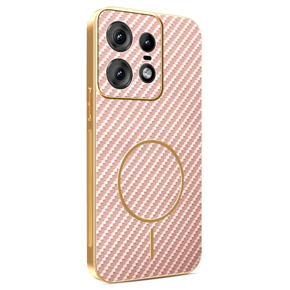 For Motorola Edge 50 Pro 5G Phone Case Carbon Fiber Textured Electroplated TPU Back Cover