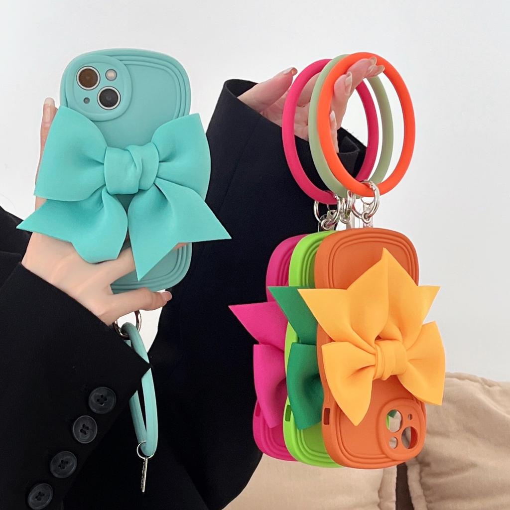 Three-dimensional bow with round bracelet, suitable for iPhone15Pro max Apple 13/14 mobile phone case 11/12.
