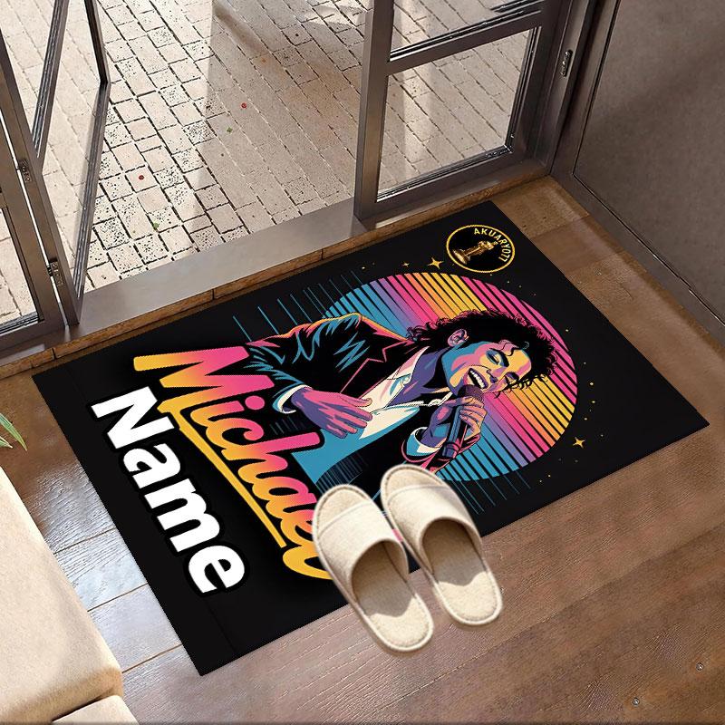 Custom Name Personalized Michael Jackson Print Carpet, Versatile Home Decor Rug, for Playroom, Apartment, Balcony, Entryway, Hallway Gift