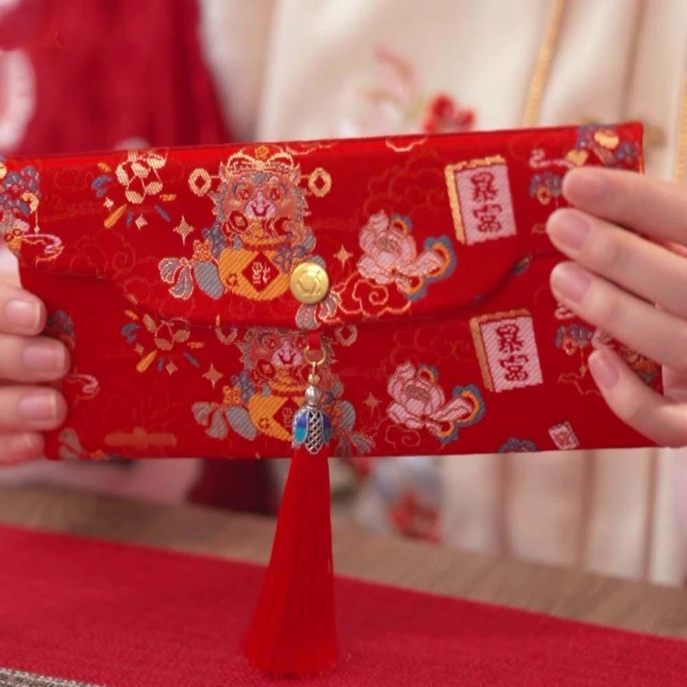 Brocade Embroidered Chinese New Year Red Wallet Traditional God of Wealth Red Pocket  Graduation