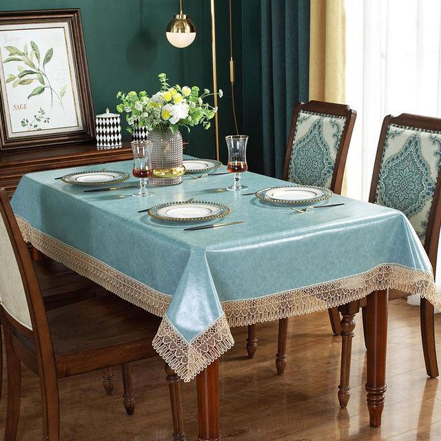 

Водонепроницаемый чехол для стола из искусственной кожи, защитная прямоугольная скатерть, круглая, квадратная, с кружевом, для вечеринки по случаю дня рождения, нескользящая, для декора кухни 65x65cm-Square светло-синий