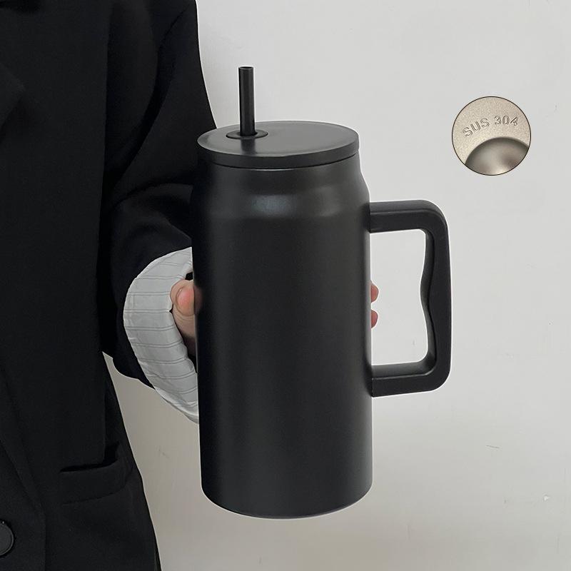 Car Big MAC Ice Bullock Cup Stainless Cup Straw Cup Simple Cup with Handle Double Vacuum Big Cap Car Cup Durable