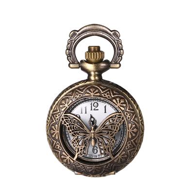 Ceas de Buzunar Fluture Analog Antic Ceas de Buzunar Pandantiv Ceas Lanț Colier Bronz Zi de Naștere Aniversare Crăciun Valentin Ziua Albă Cadou