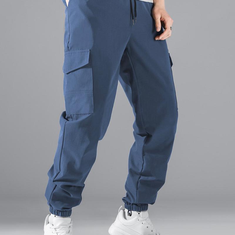 New Fashion Men's Work Trousers Sub High Street Retro Casual Multi-pocket Drawstring Trousers Men