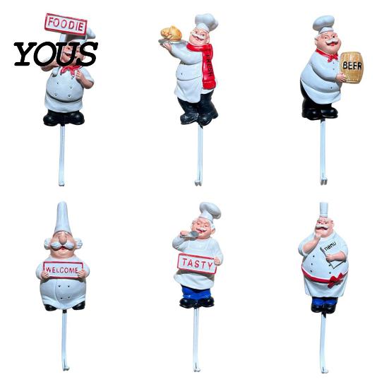 Kitchen Wall Hook Cute Chef Shape Hook, Strong Resin No Punch Bearing Capacity Adhesive Backing Decorative for Home Hang Utensils Dishcloths