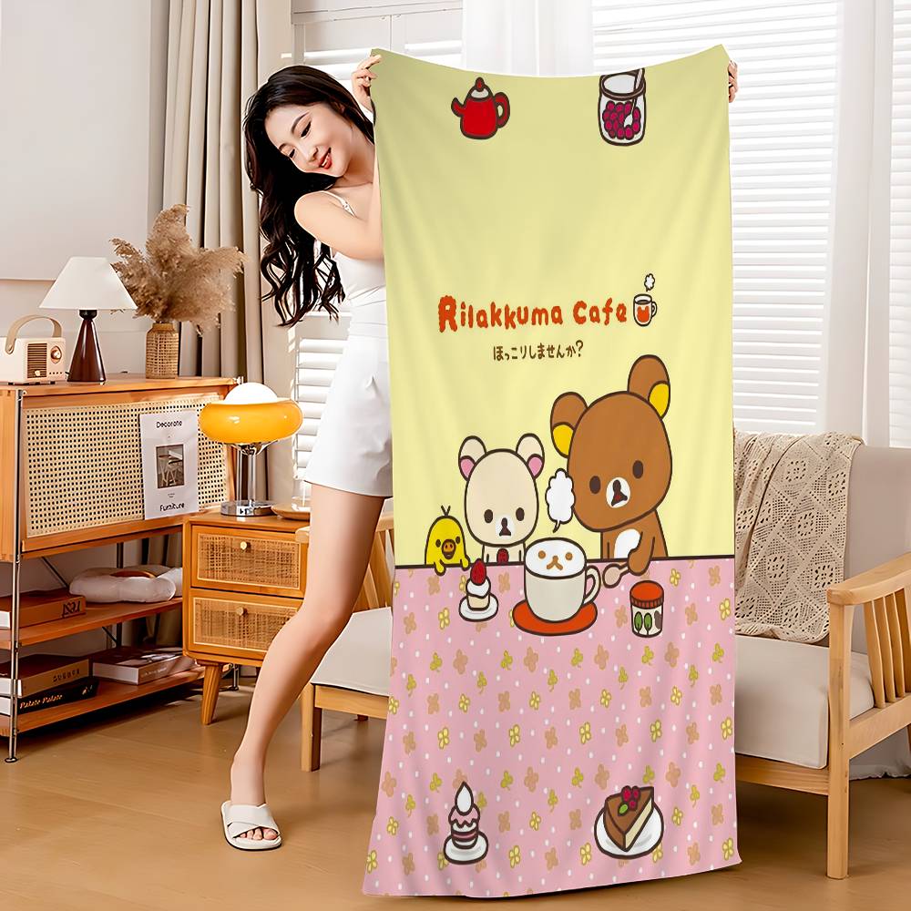 Japan Cute Cartoon R-ilakkuma Beach Towel Colorful Bath Towels For Girl Microfiber Quick Dry Custom Sand Free Beach Yoga Gym