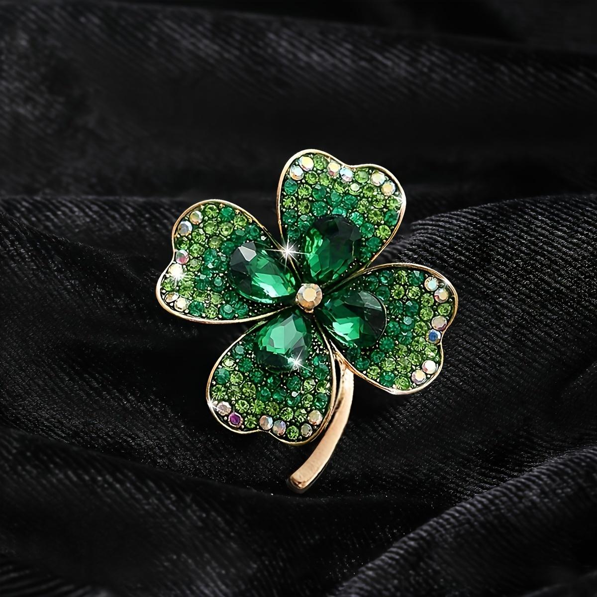 

1 шт. Элегантная брошь-булавка в виде клевера для женщин, роскошный сплав с мозаикой из страз, универсальный модный аксессуар для всех сезонов, для повседневной носки зелёный