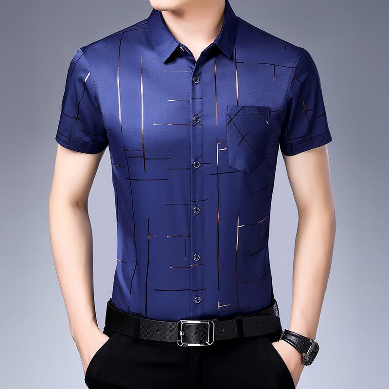Spring and Summer Men's Business Casual Short Sleeved Shirt No Iron and Wrinkle Resistant Top