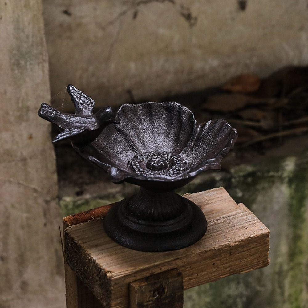 Cast Iron Petal Bird Feeder Basin Nostalgic Bird Food Dispenser Art Statue  Outdoor