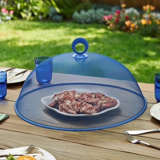 Essentielle Dinge für das Essen im Freien im Sommer Netz-Abdeckung für Lebensmittel mit Griff, Langlebiger Edelstahl-Schutz, Leichte Metall-Zelte für Picknicks, Geschirr für Zelte