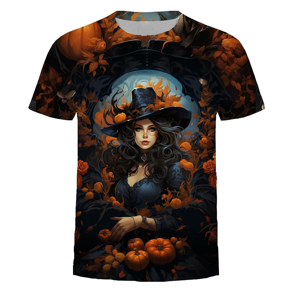 New 3D printed fashion trend multifunctional round neck short sleeved Halloween T-shirt top