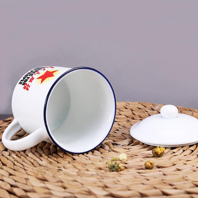 Ceramic mug with lid retro water cup office creative nostalgic classic imitation enamel cup