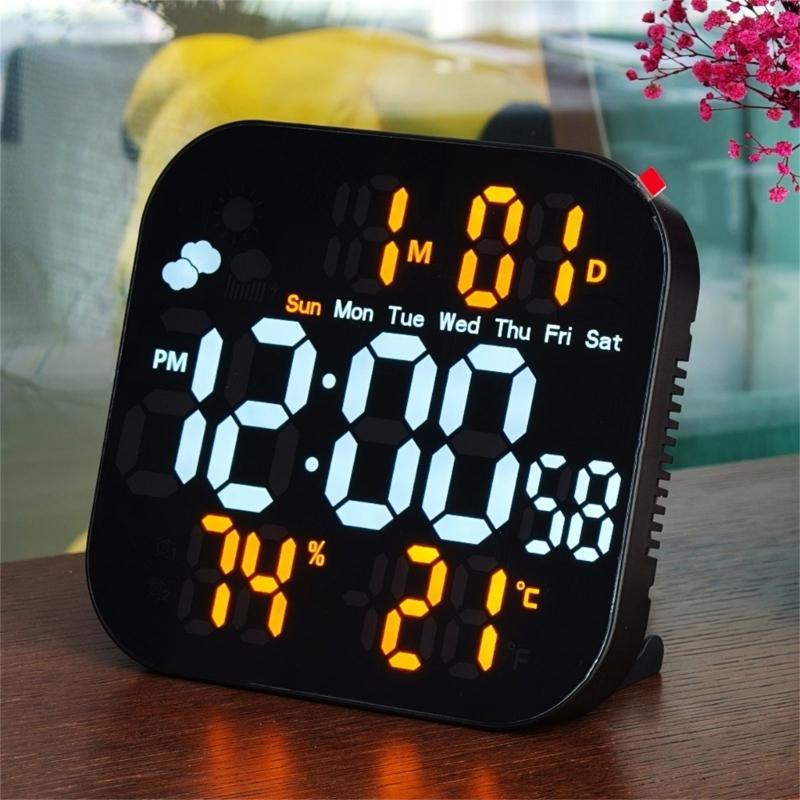 Alarm Clocks for Bedroom LED Digital Weather Clocks Desk Alarm Clock with Auto Dimming Day of Week Indoor Temperature