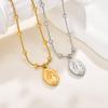Women's Gold Retro Portrait Snake Chain Necklace - Stainless Steel Beads, Versatile Summer Style