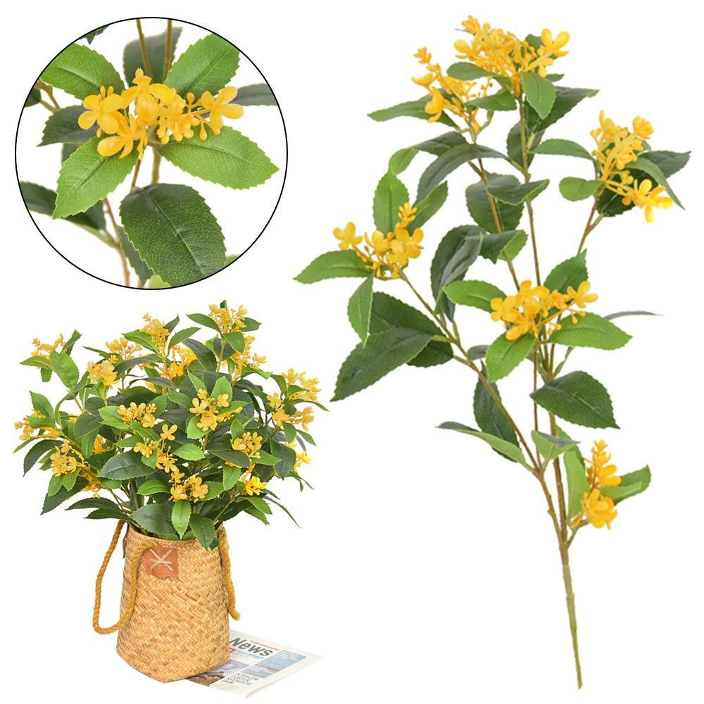 Yellow Flower Osmanthus Artificial Flower Green Leaves Garden Decorations Osmanthus Leaves Branches Photo Props Fake Flowers