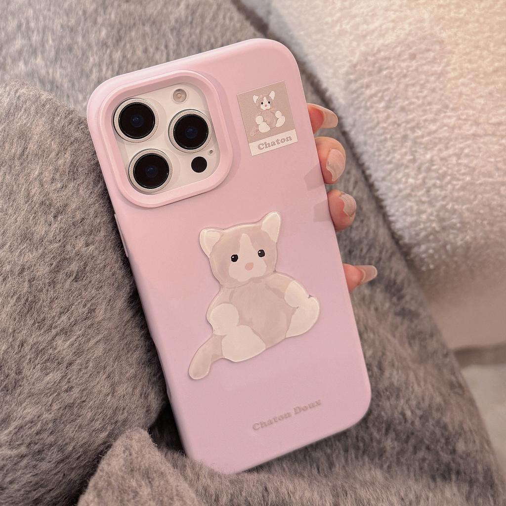 Cute Purple Kitten 15promax Apple 17 Mobile Phone Case IPhone 14 Suitable for 13 Cartoon Three Dimensional 12 Soft