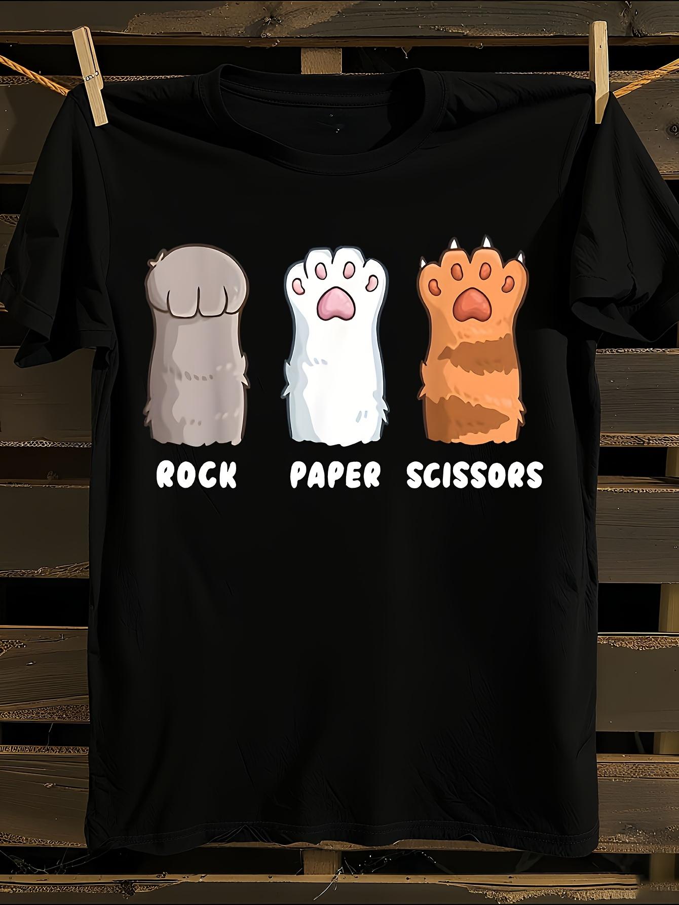 Funny Rock Paper Scissors Cat Graphic T-shirt XXL