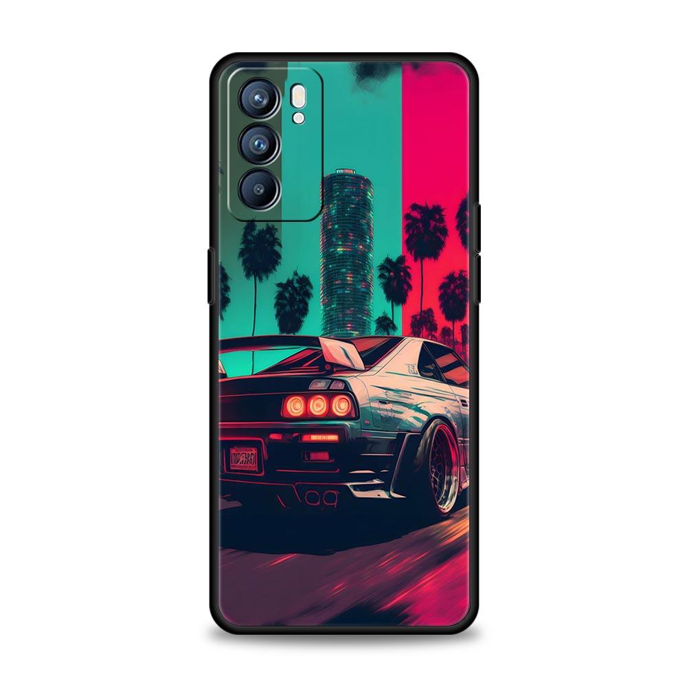 Sports Car JDM Tokyo Drift Case For Oppo Find X6 Pro X5 A54 A53 A52 A9 A15 A95 A17 A16 A76 A74 A57 Reno7 Reno6 Pro Plus 5G Cover