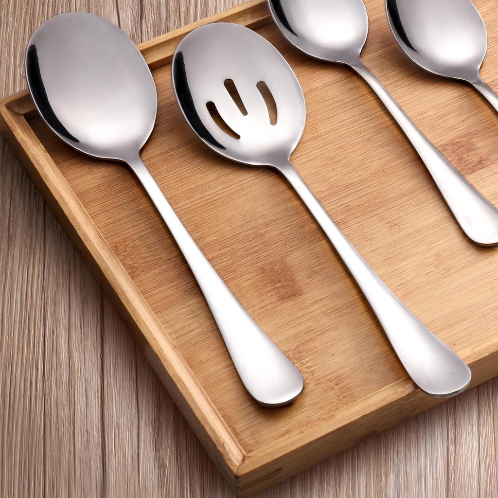 6 Pieces Serving Spoons Set, 8.7 Inch, Includes 3 Serving Spoons and 3 Slotted Spoon, Large Stainless Steel Buffet Banquet Utensils Cutlery Set for
