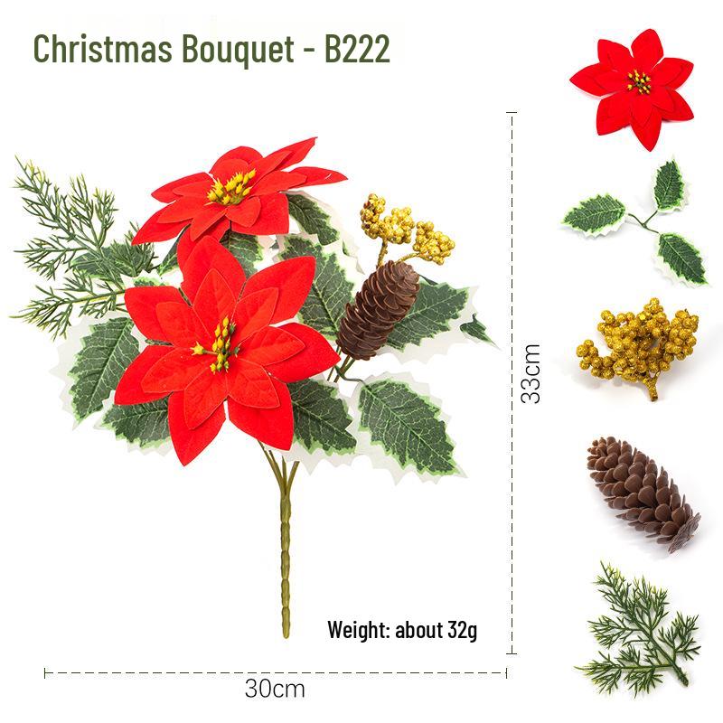 Artificial Christmas Bouquet with Pine Cones, Poinsettias, and Pine Needles for Home Decoration