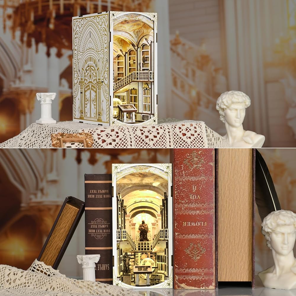 MiniCity DIY Book Nook Kit 3D Miniature House with LED Decoration Wood Craft Bookend for Teens and Adults