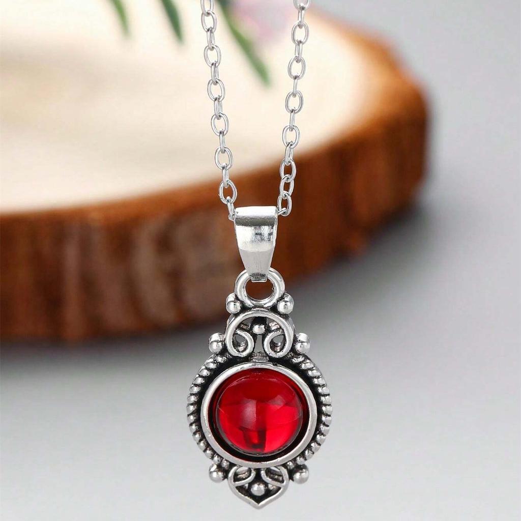 Women Bohemian Artificial Red Crystal Pendant Necklace For Party Prom Jewelry Birthday Gift