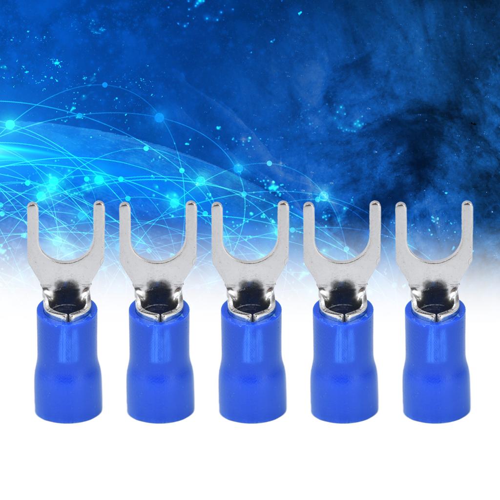 50pcs Fork Connectors Insulated Spade U-Type Wire Connector 12-10AWG Cable Crimp SV5.5-6 Blue with a Maximum Current of 48A for Power Control Systems