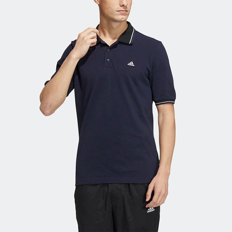 Adidas Alphabet Logo Embroidered Striped Buttoned Short Sleeve Polo Shirt Men Tops Legend-Ink-Blue HS4393